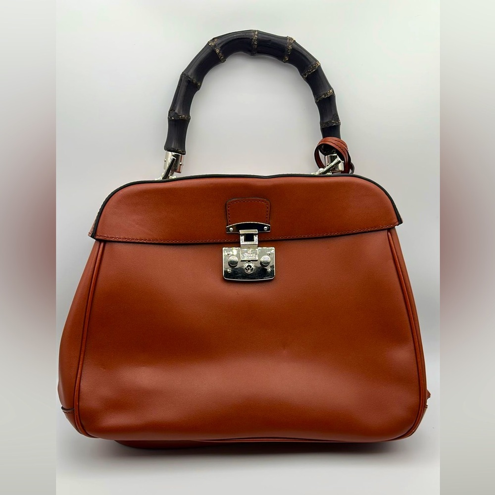 💯% Authentic GUCCI 381829 Ginger lady lock bamboo top hand bag